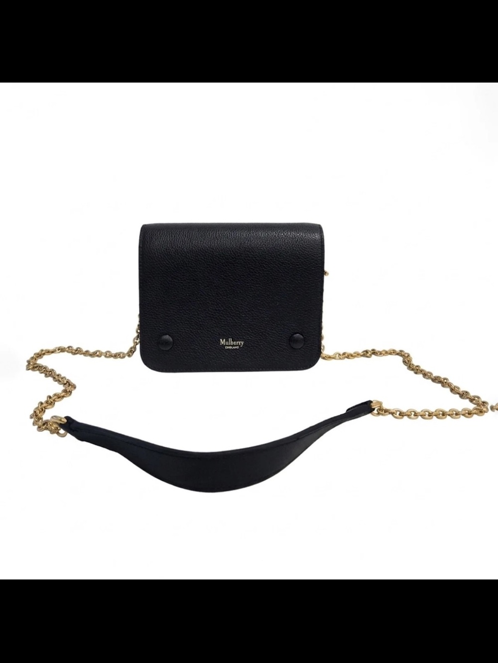 Mulberry Black Pebbled Leather Crossbody with Gold Chain Strap
